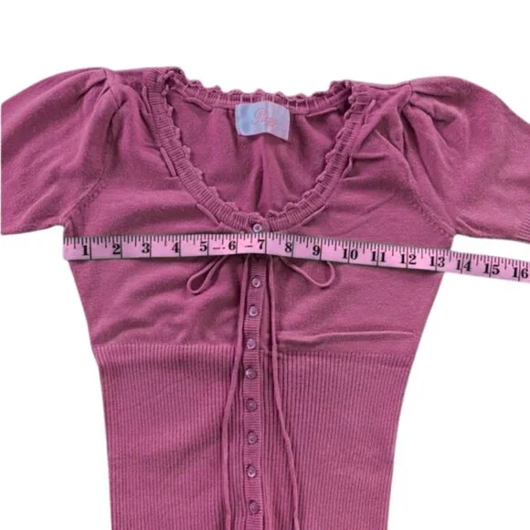 Plugg Vintage Y2K Ribbed Lace-up Sweater Pink/Purple Size Small - Picture 6 of 7